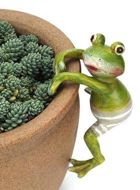 外贸4个装卡通可爱爬缸青蛙盆栽挂饰花园仿真动物树脂工艺品