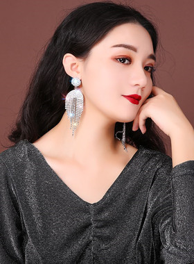 S925银针耳环女新款潮耳钉欧美夸张长款流苏耳坠个性网红气质耳饰