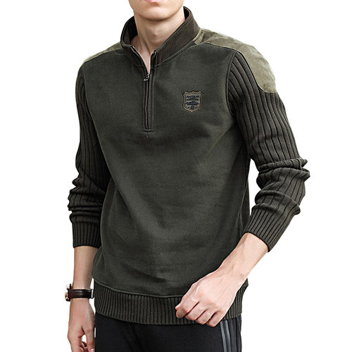 加绒卫衣男2025年秋冬季宽松套头针织衫外套潮流半高领拉链毛衣男 - 图3