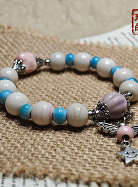 景德镇粉蓝白配色陶瓷手链