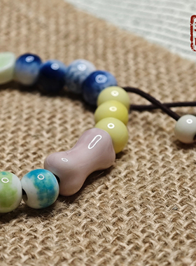 景德镇陶瓷手链 浅白青蓝陶瓷串珠清新文艺饰品女款闺蜜礼物
