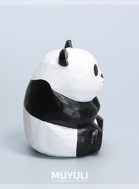 手工木雕熊猫丨摆件软萌可爱电脑面装饰汽车摆件生日圣诞节礼物