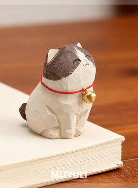 手工木雕丨虎斑猫摆件美短猫咪桌面工位稳定情绪装饰圣诞节礼物