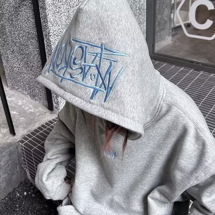 连帽卫衣男秋冬新款重磅纯棉高级感刺绣大码情侣款男女宽松外套潮 - 图1