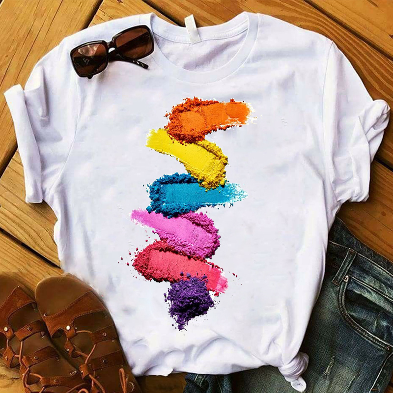 Women Graphic 3D Finger Nail Paint Color T-shirt短袖女士T恤-图2