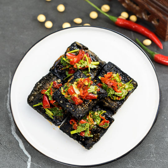 Wu La Ma’s specialty snack of stinky tofu in Changsha, Hunan Province