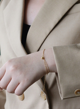 SL057 蛇骨拼接链条小球金属珠时尚手链百搭 钛钢镀18K金保色欧美