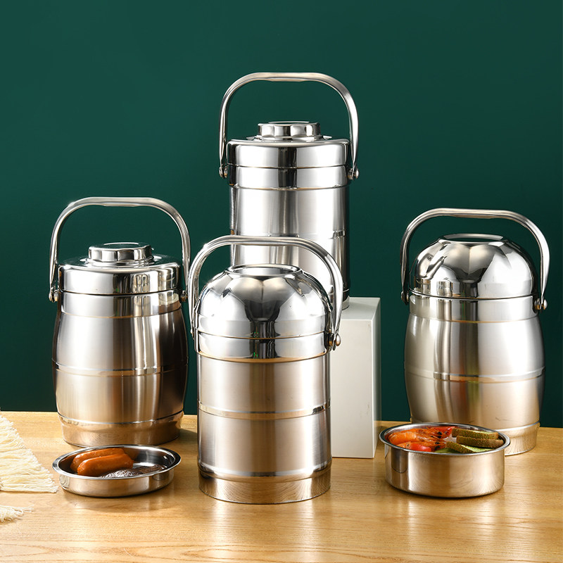 保温提锅不锈钢鼓型真空饭桶饭篮大容量2/3层饭盒学生上班便当盒,淘宝优惠券,粉丝福利购,淘宝优惠卷