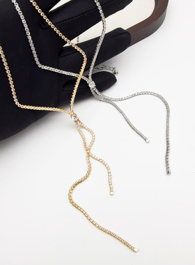 时尚夸张满锆y字流苏项链女