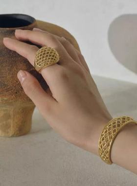 小众设计麻花镂空几何戒指女