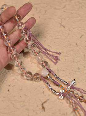 喜马拉雅白水晶21子手持念珠车挂压襟佛珠功课珠内含冰裂雪花棉絮