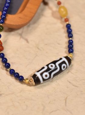 九眼天珠搭配金晶石女士项链可拉升调整