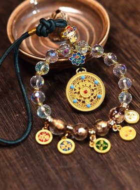 新中式五路五彩琉璃平安车挂挂件炫彩水晶吊坠饰品