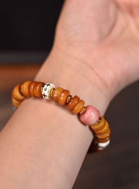 藏式牛骨片搭配天珠男女同款单圈手串