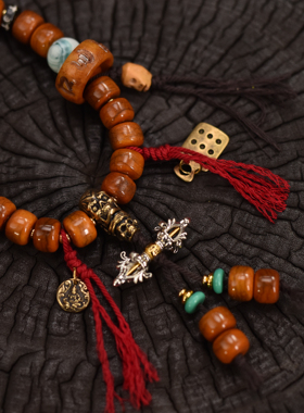 藏式牦牛骨搭配玛瑙跑环手持挂件挂饰