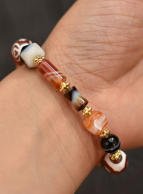玛瑙多宝天珠手链男女款藏式民族风文玩佛珠手串