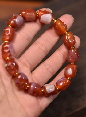 藏式单圈红玛瑙雕刻尸陀林主阿呆男士女士单圈手串