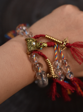 藏式10mm白水晶十八籽佛珠手持文玩藏风民族风念珠饰品