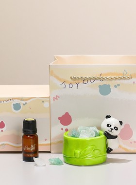 陶瓷熊猫水晶扩香石香薰家居摆件