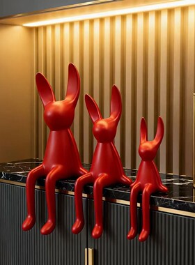 创意坐姿长耳兔陶瓷高级感摆件