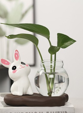 小兔子陶瓷摆设卡通新式家居装饰生日礼物.摆件桌面客厅可爱新用