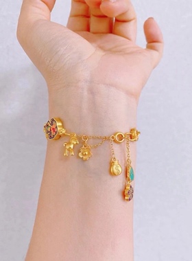 金店同款古法沙金烧蓝马上有钱花半镯手链小众设计高级感气质手饰