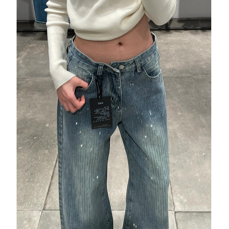 大码美式复古满天星闪闪烫钻牛仔裤女2026春季新款宽松直筒阔腿裤,淘宝优惠券,粉丝福利购,淘宝优惠卷