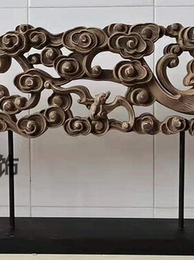 中式禅意复古做旧雕花木雕工艺品书房茶室样板间会所玄关摆件