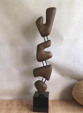 现代抽象木雕玄关摆件高档会所酒店样板房雕塑艺术品创意软装饰品