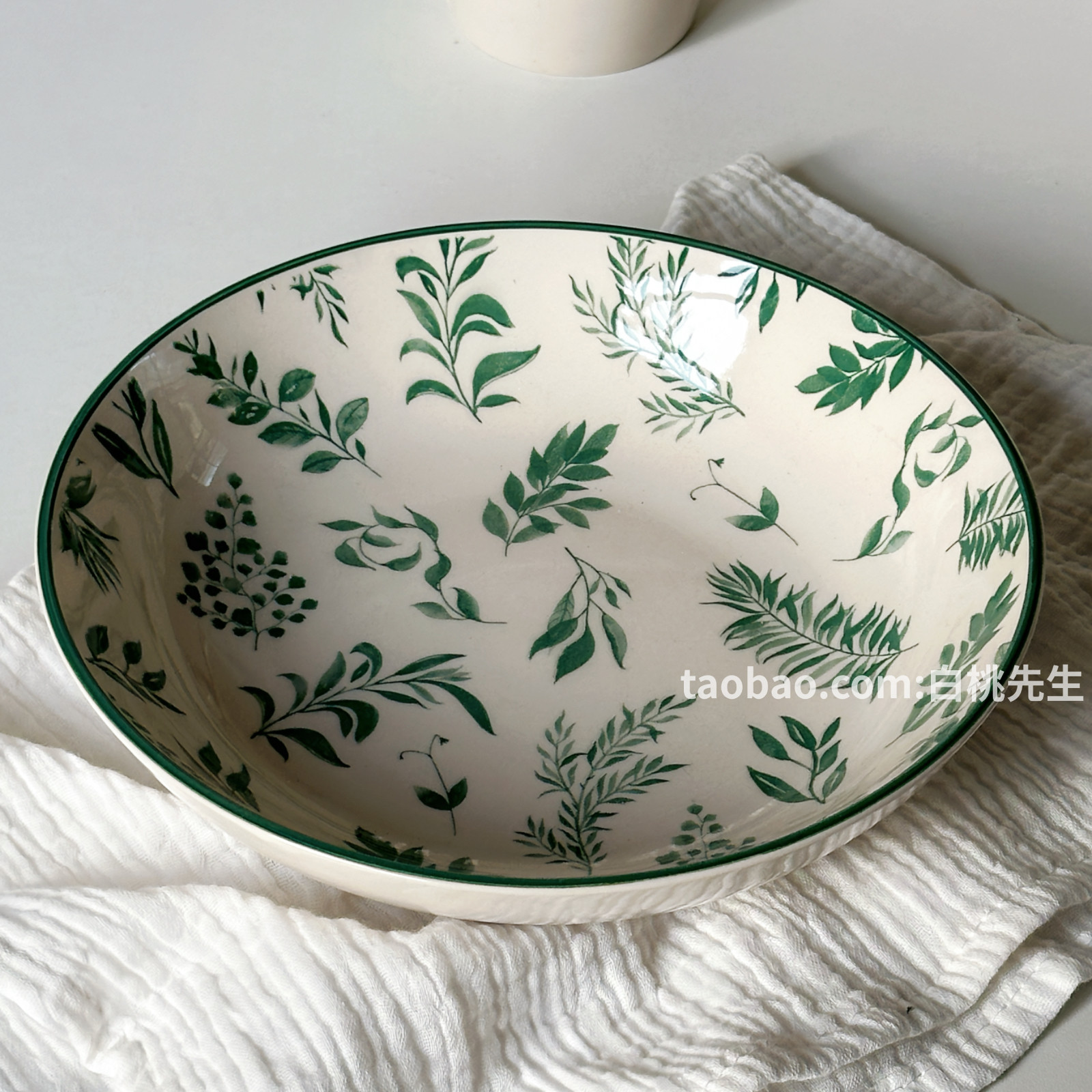 绿色植物花卉陶瓷餐具大汤碗面碗汤碗好看高颜值女生热带雨林ins,淘宝优惠券,粉丝福利购,淘宝优惠卷