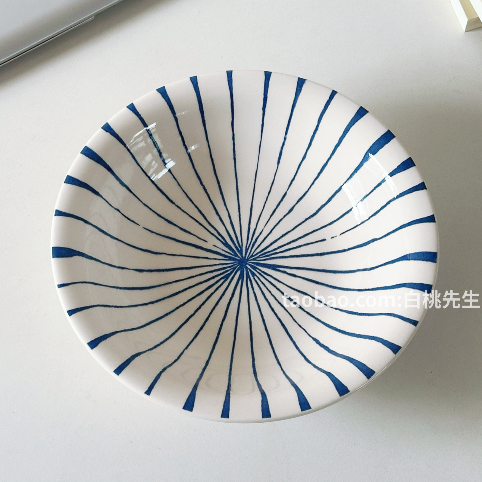 白桃先生 ins简约蓝白荷叶纹射线纹陶瓷泡面碗饭碗餐具好看高级,淘宝优惠券,粉丝福利购,淘宝优惠卷