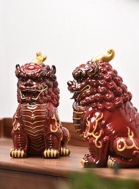 中式大号貔貅红色陶瓷摆件招财办公室客厅酒柜电视柜高档装饰摆设