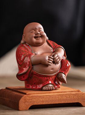 中式陶瓷招财弥勒佛佛像笑佛客厅玄关办公室桌面茶桌装饰喜庆摆件