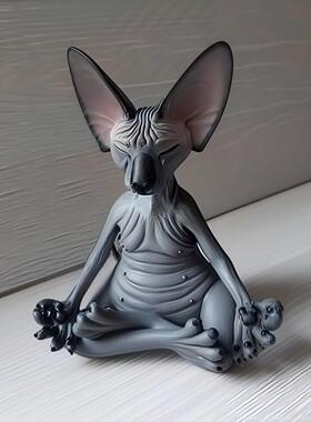 现代新款跨境亚马逊 无毛猫打坐修炼树脂摆件家居桌面瑜伽工艺品