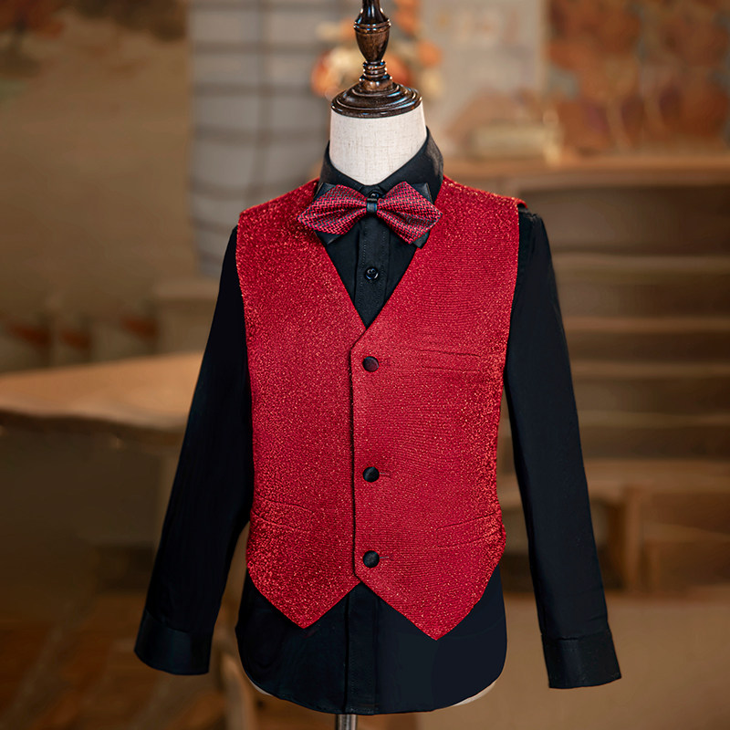 红色儿童西装套装钢琴演奏演出服男童走秀亮片花童舞台主持人礼服,淘宝优惠券,粉丝福利购,淘宝优惠卷