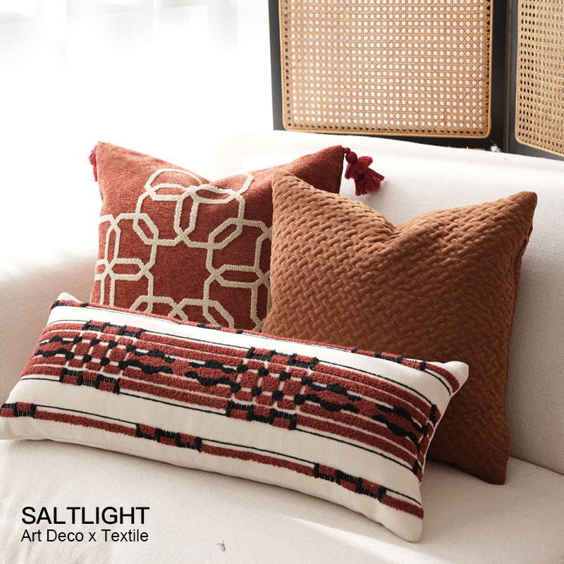 Qiu Fu Retro Warm Brown Three-dimensional Quilted Cotton Sofa Pillow Cushions Homestay Model Room Lumbar Pillow