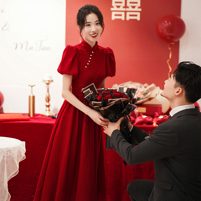 中式旗袍新娘2023新款夏季敬酒服 倾城百合礼服/晚装