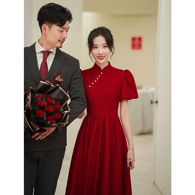 中式旗袍新娘2023新款夏季敬酒服 倾城百合礼服/晚装