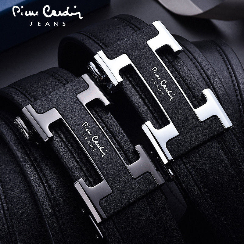 皮尔卡丹男士皮带真皮年轻人商务裤腰带自动扣高档纯牛皮腰带A