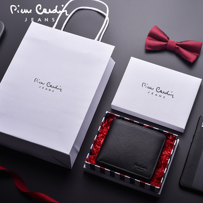 皮尔卡丹潮牌时尚头层牛皮超薄钱夹 皮尔卡丹欣源华青钱包