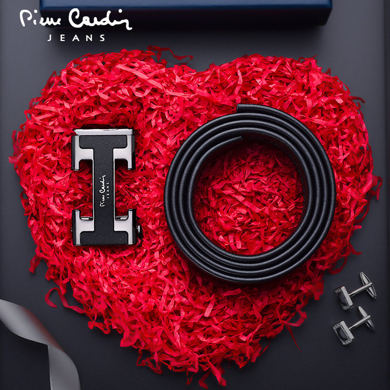 皮尔卡丹男士皮带真皮年轻人商务裤腰带自动扣高档纯牛皮腰带A