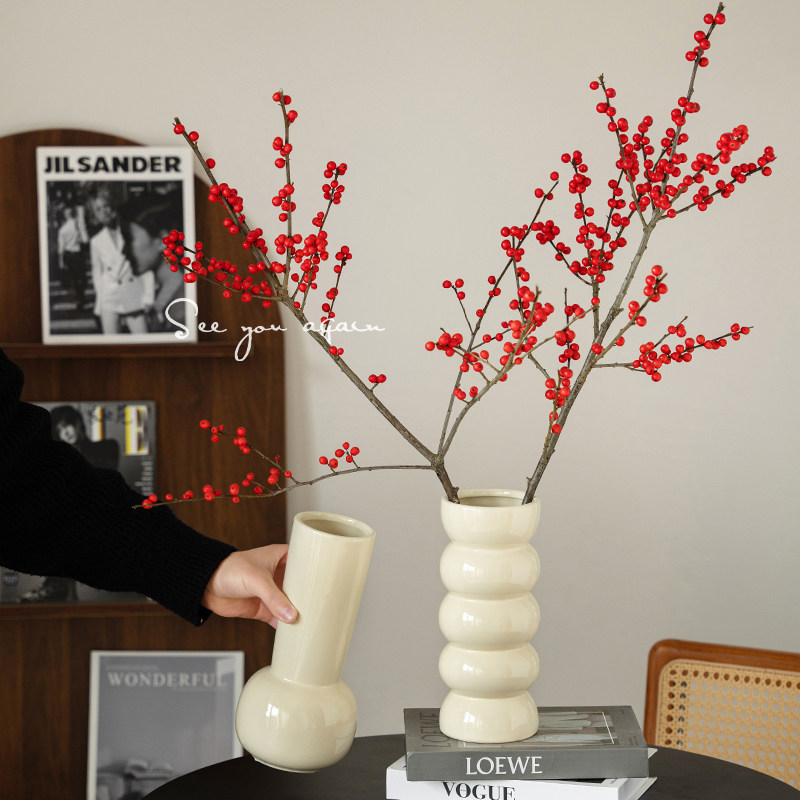 陶瓷花瓶高级感复古黑白色中古水培干花银柳冬青民宿装饰插花摆件,淘宝优惠券,粉丝福利购,淘宝优惠卷