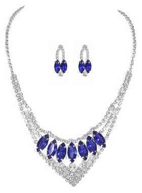 DINGKA高档复古满钻几何椭圆项链耳环两件套时尚气质百搭首饰套装