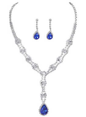 MYYA复古满钻水滴形吊坠耳环项链两件套时尚奢华舞会宴会首饰套装