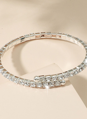 欧美跨境爆品 高级感超闪满钻手链女 小众设计气质锆石手饰品