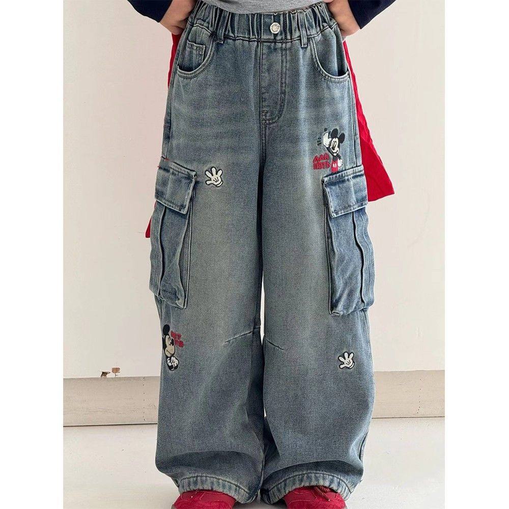 女童加绒牛仔裤冬季新款韩版洋气冬款直筒裤女大童时尚工装裤,淘宝优惠券,粉丝福利购,淘宝优惠卷