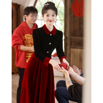 Toast with 2023 new brides autumn and winter long sleeves thickened red velvet engagement gown wedding day poo