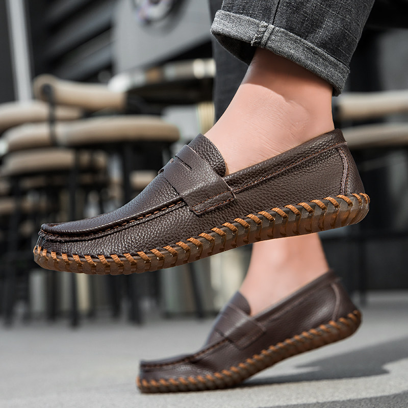 男豆豆鞋驾车皮鞋手工乐福休闲鞋春夏低帮套脚牛皮面平底缝制单鞋,淘宝优惠券,粉丝福利购,淘宝优惠卷