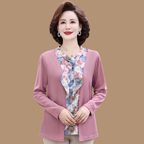 Middle-aged moms in spring clothing fake two blouses 2023 new foreign air mid-age womens small shirts spring and autumn long sleeve T-shirts