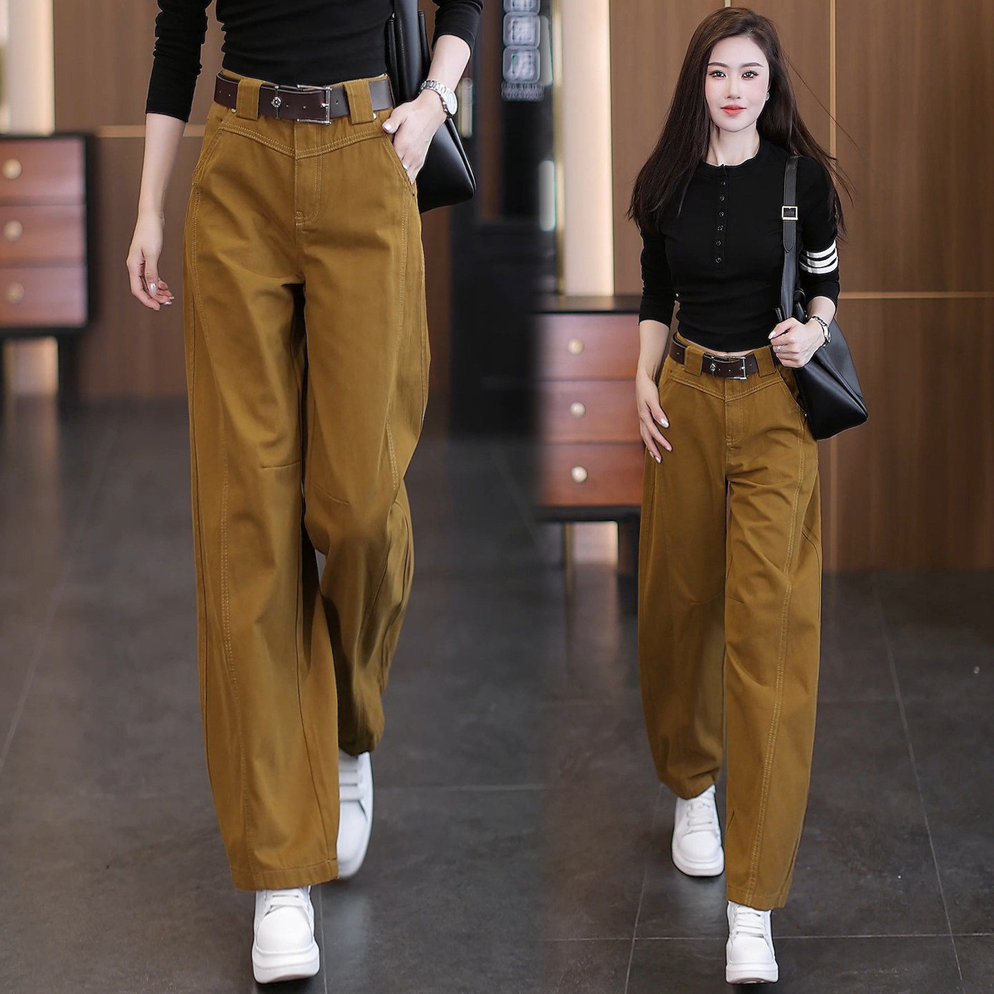 阔腿工装裤女春秋2026年新款流行爆款休闲直筒裤高腰显瘦弯刀裤子,淘宝优惠券,粉丝福利购,淘宝优惠卷